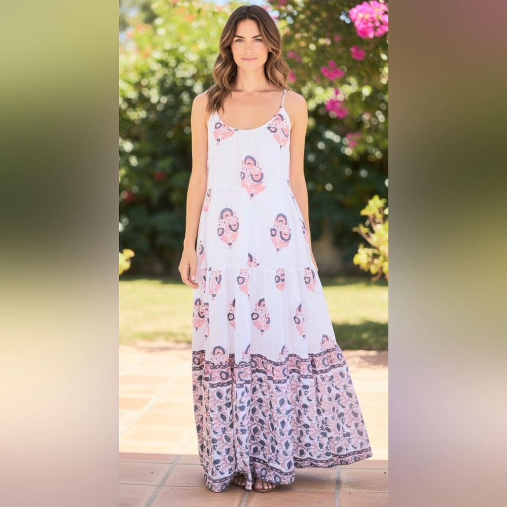 Roller Rabbit White and Pink Patterned Maxi Dress